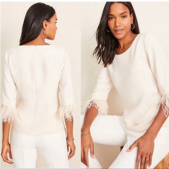 Ann Taylor cream 3/4 feather sleeve blouse size 2 - Picture 1 of 7